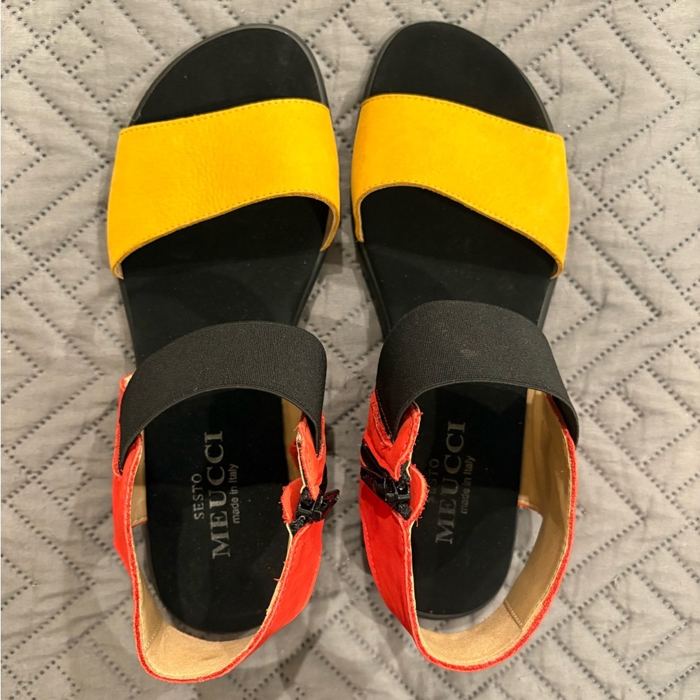 Black, Yellow, and Red Sesto Meucci Sandals